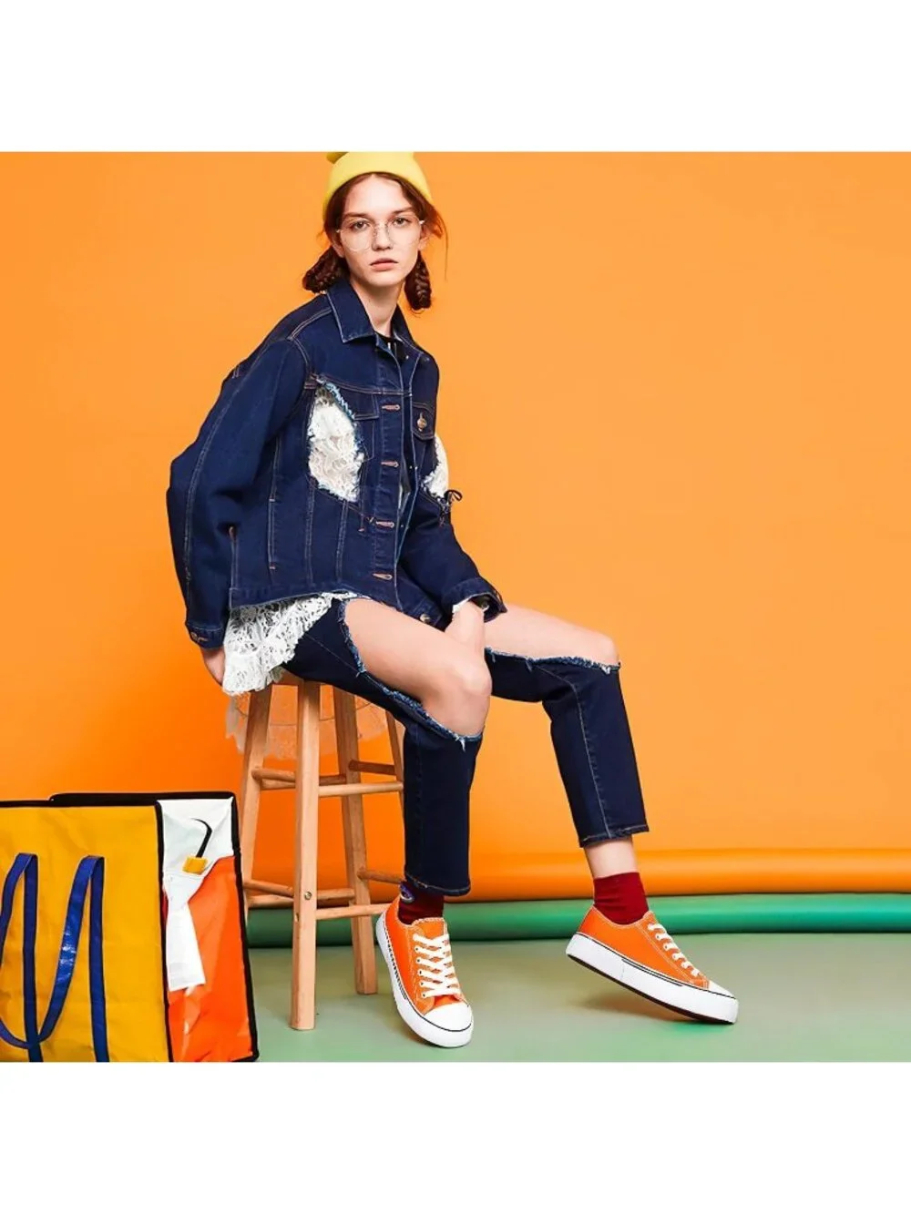 Women's Orange Lightweight Low Top Lace Up Casual Fashion Walking Sneakers